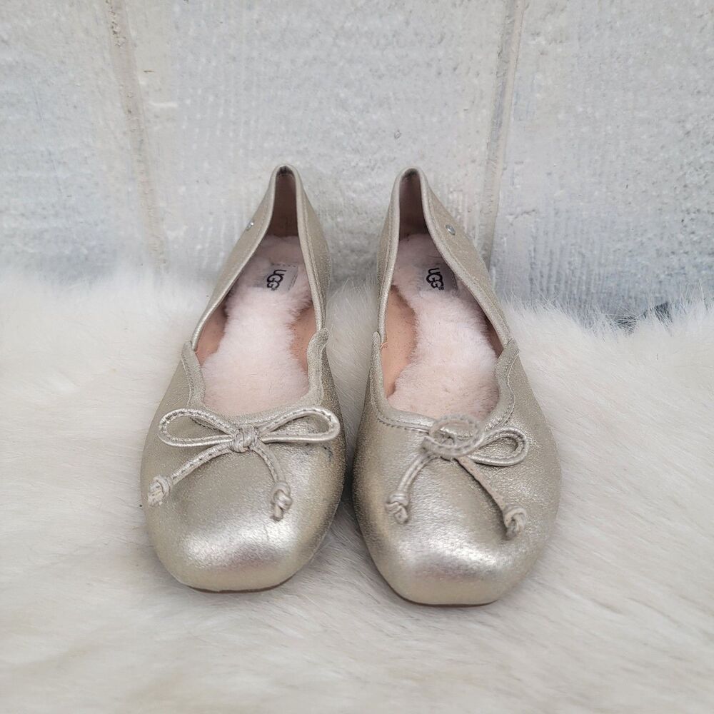 UGG Womens Lena Metallic Square Toe Slip-On Ballet Flats Size 6.5
